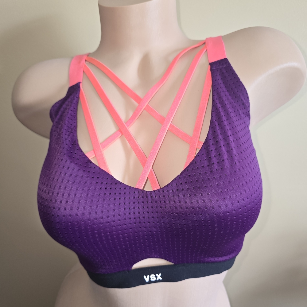 Strappy Purple and Neon Pink Sports Bra